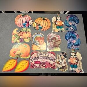 Lot Of 15 VTG Hallmark Beistle Eureka Thanksgiving Die Cut Paper Decorations